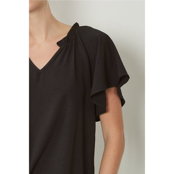 Entro Ruffled Flutter Sleeve Blouse, Black - Picture 6 of 7